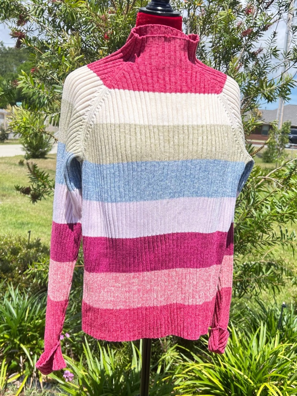 Vintage Parisian Works Striped Cotton Sweater M Boho Rib Knit